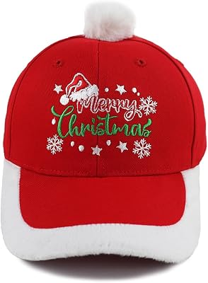 Funny Merry Christmas Hat for Men Women, Adjustable Embroidered Cotton Santa Red Baseball Cap