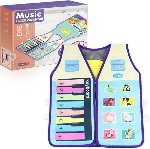 Musical Keyboard Learning Toys for Kids, Interactive Piano Keyboard Vest with 8 Songs, 16 Tones & Animal Sounds, Educational Musical Toy for Toddlers Kids Boys Girls