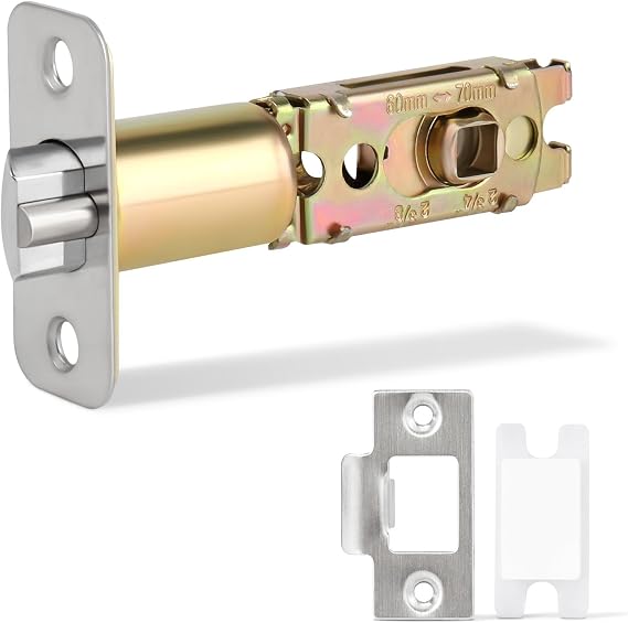 Adjustable Deadlatch 2-3/8'' or 2-3/4'', Keyed Entry Door Lock 45 Turning Angle Replacement Latch and Strike with Dust Box,Smart Door Lock Deadlatch