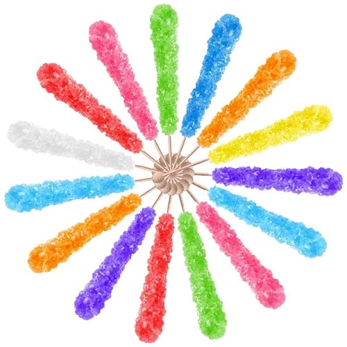 Rock Candy Crystal Lollipops, Purple, Red, Blue, Orange,Pink,White Sugar Sticks, Individually Wrapped, 15 Pieces Variety