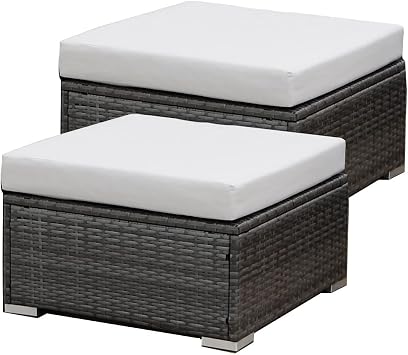 RADIATA Conversation Sets Outdoor Patio Furniture Sofa Set Table Gray PE Rattan Wicker Conversation Sets (2pcs Ottomans,Light Grey)