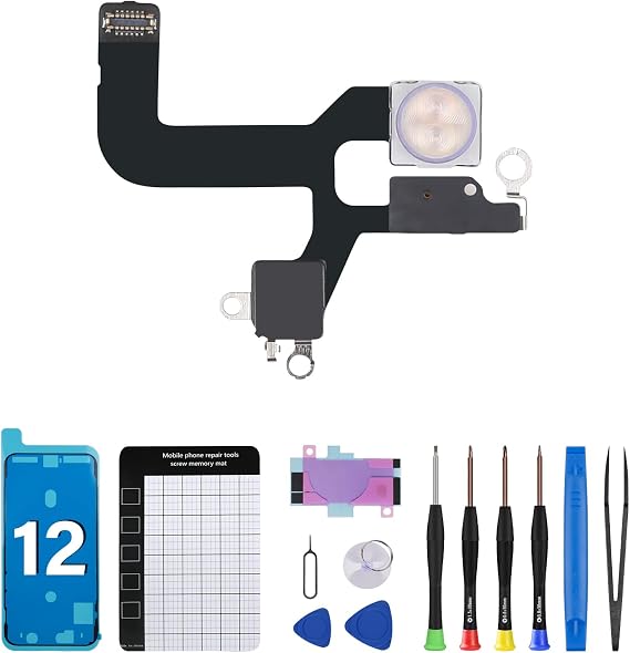 for iPhone 12 Flash Light Replacement Module Flashlight Flex Cable | OEM Flash Connector Assembly with Repair Fix Tools Kit with Waterproof Sticker and Screwdrivers for A2172 A2402 A2403 A2404