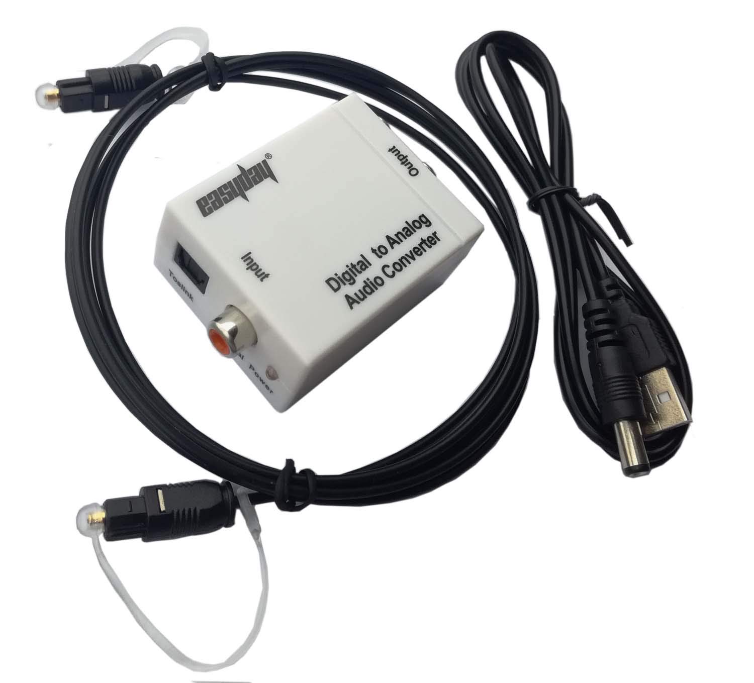 Easyday 1.5m Fiber Spdif Coaxial Inputs and Analog RCA and Digital to Analog Audio Converter with Digital Optical Toslink RCA Optical for HDTV Tv DVD