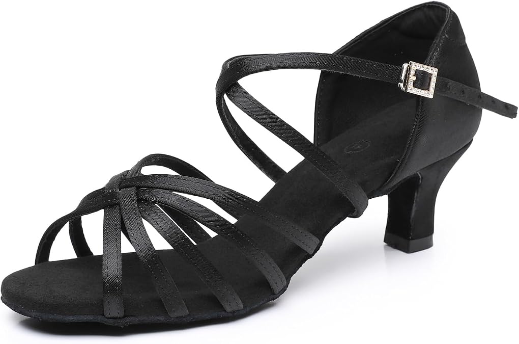 Rosefinch Women's Latin Dance Shoes Satin Professional Ballroom Salsa Practice Performance Wedding Dancing Shoes