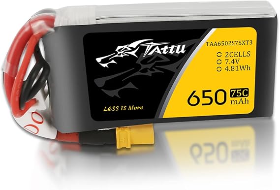 TATTU 650mAh 2S 7.4V 75C LiPo Battery Pack with XT30 Plug for 120 Size FPV Torrent 110