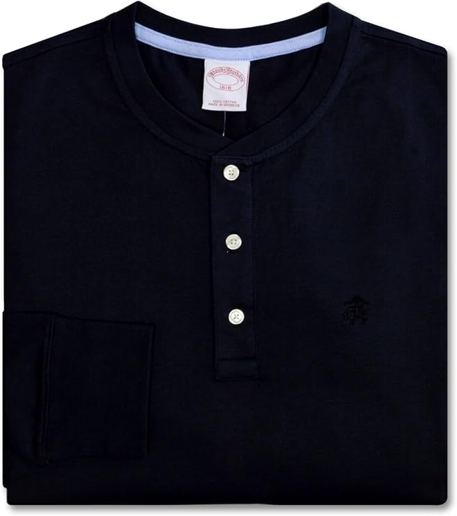 Brooks Brothers Men's Classic Fit All Cotton Long Sleeve Tonal Henley Tee T-Shirt,