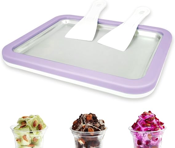Rolled Ice Cream Maker Instant Ice Cream Maker, Lavender | 2 Spatulas, Frozen Yoghurt Plate, Homemade DIY for Fun Parent-Child Activities Families, Instant Gelato Pan/Roll