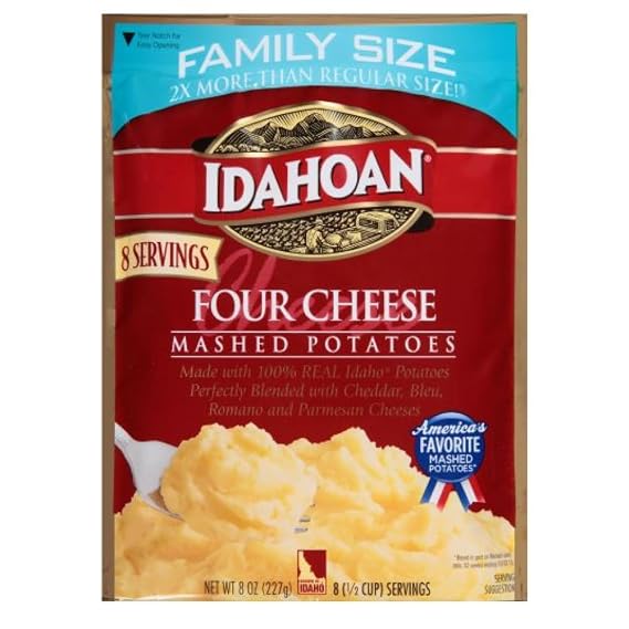 Idahoan Four Cheese Mashed Potatoes Family Size 8 oz. (Pack of 12)