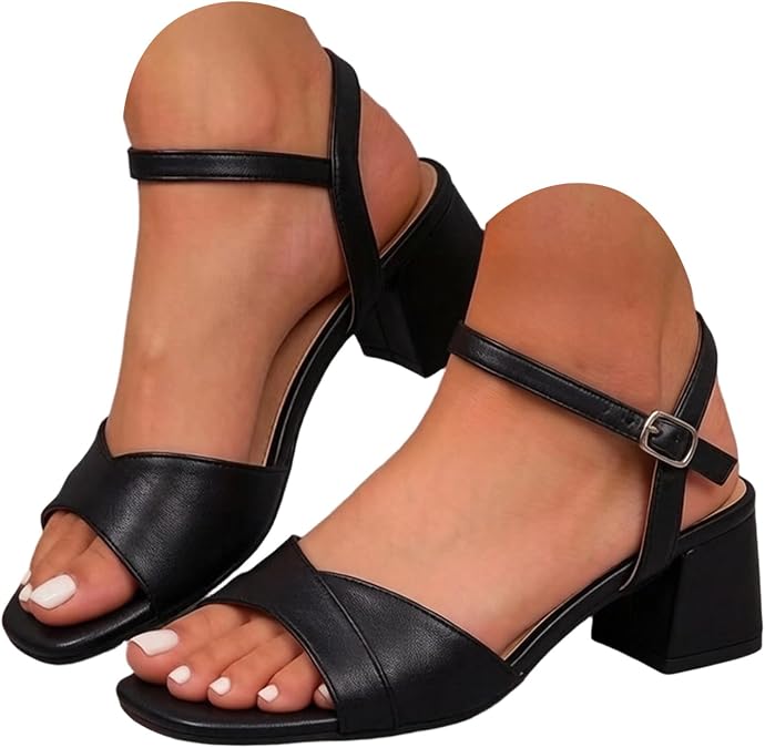 Block Heels for Women Square Open Toe Strappy Heeled Sandals 2026 Comfortable Dressy Ankle Strap Leather Chunky Heel Sandals Formal Wedding Party Dress Pumps Work Office Casual Shoes