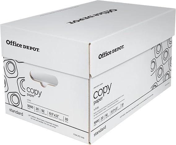 Office Depot White Copy Paper, 8 1/2in. x 11in., 20 Lb, 500 Sheets Per Ream, Case Of 10 Reams, 40402786