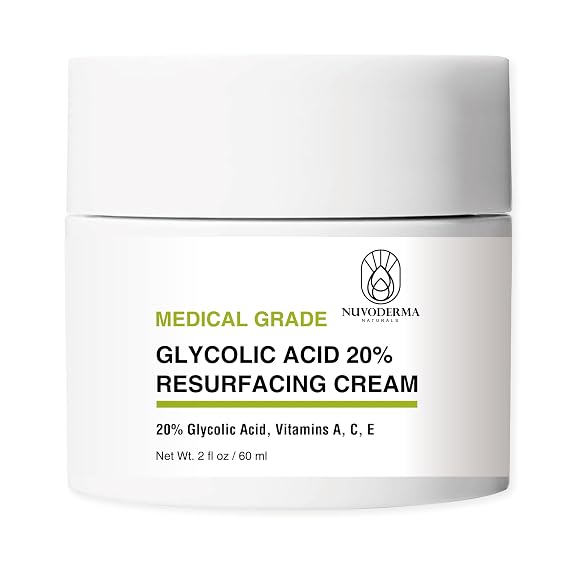 Glycolic Acid Resurfacing Cream with Glycolic Acid 20%, Vitamins A, C & E Anti-Wrinkle Face Moisturizer for Smooth Skin Hydrating, Medical-Grade Exfoliator 2 oz