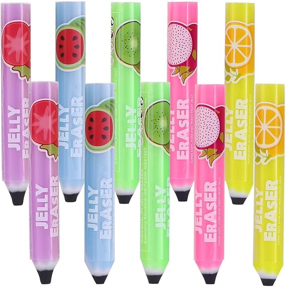10pcs Pencil Erasers Eraser Funny Portable Cube Pen-Style Eraser Eraser for Artist 5 Color Jelly Erasers