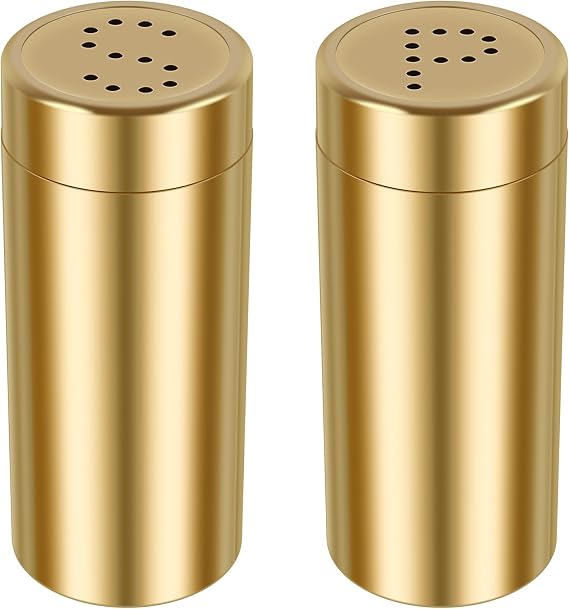 Stainless Steel Spice Shaker Jars 2Pcs Salt and Pepper Shakers Set Practical Salt Pepper Shaker for Home Barbecue Cooking (Gold)