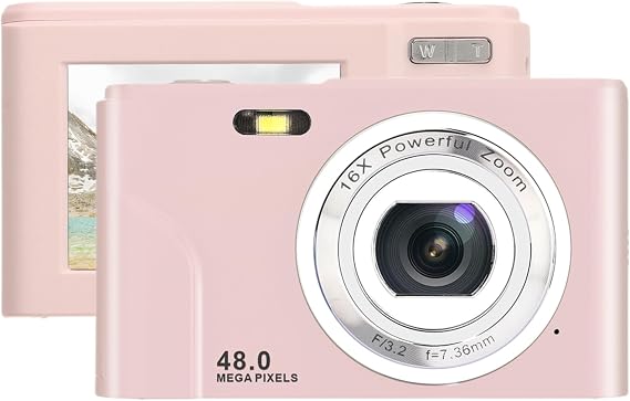 Digital Camera, 1080P 48MP Compact Point and Shoot Camera, Kids Cameras for Photography, 16X Digital Zoom, 2.4 Inch Display, for Students Teens Adults Girls Boys (Fairy)