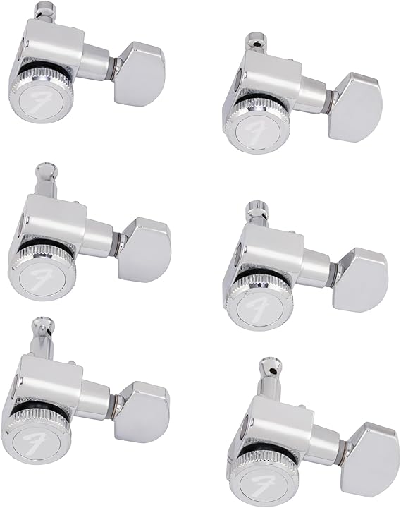 Fender Locking Tuners for Right-Handed Electric Guitar, Stratocaster and Telecaster Guitar Tuners, Polished Chrome, Set of 6