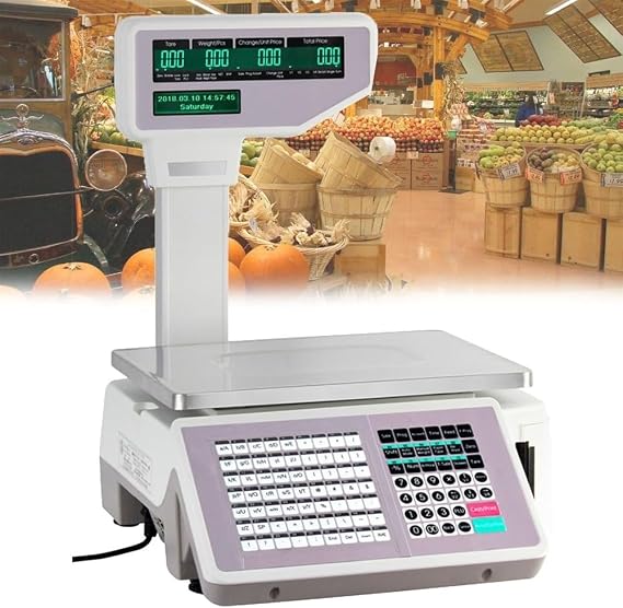 Digital Price Label Printing Scale, LCD Screen Weight Price Scale,15kg/30kg Capacity, Electronics Barcode Thermal Printer for Commercial/Supermarket/Warehouse Weighing