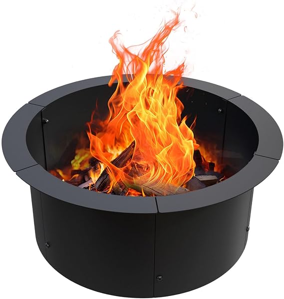 Outdoor Fire Pit Ring 27.5-Inch Outer/23.6-Inch Inner, Fire Pit Insert Round Metal Steel Fire Rings for Outside Wood Burning Fire Pits-Above Or In-Ground, Patio Backyard Camping Bonfire