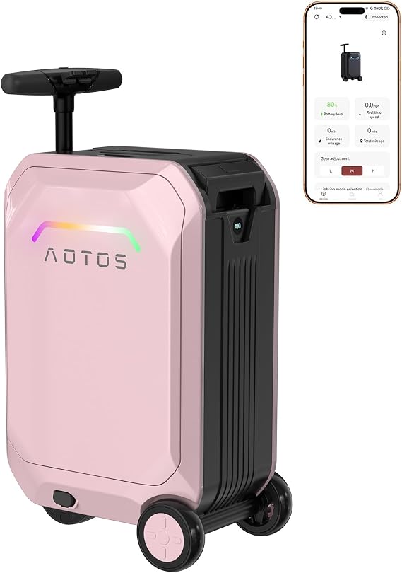 AOTOS Smart Rideable Luggage-Roller Carry-on Luggage 22x14x9-TSA, Airline-Approved 22'' Hardshell, Zipperless Travel Suitcase with Rolling Wheels App Control - Cabin Suitcase for Airport Travel