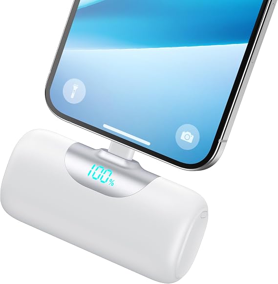 Mini Portable Charger for iPhone,Upgraded 22.5W PD Fast Charging 5500mAh Ultra-Compact Power Bank,LCD Display Plug-in Cute Battery Pack Travel Essentials for iPhone 14/14Pro/13/12/11/X/8/7/6 (White)