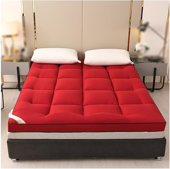Japanese Floor Mattress, Universal Futon Mattress, Breathable, Thick, Roll-Up, Portable, Foldable for Guest Beds and Camping,Red,10x150x200cm(59x79in)