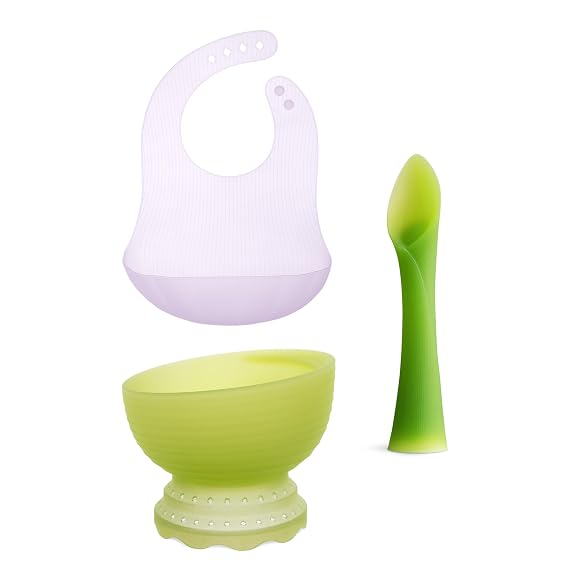 Olababy Advanced Feeding Set Fold N Go Silicone Baby Bib w Travel Case (Lilac)