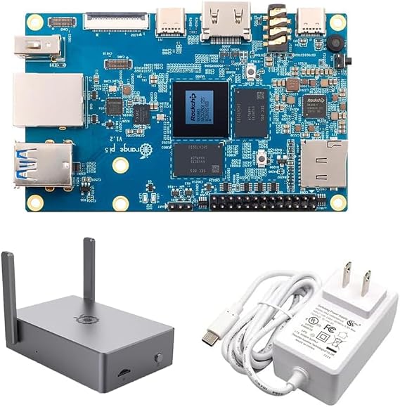 Orange Pi 5 4GB Ram 8-Core 64-Bit RK3588S PC Computer Board, External SSD Bluetooth WiFi Video 8K-Decoding With Mental Case and 5V4A Power