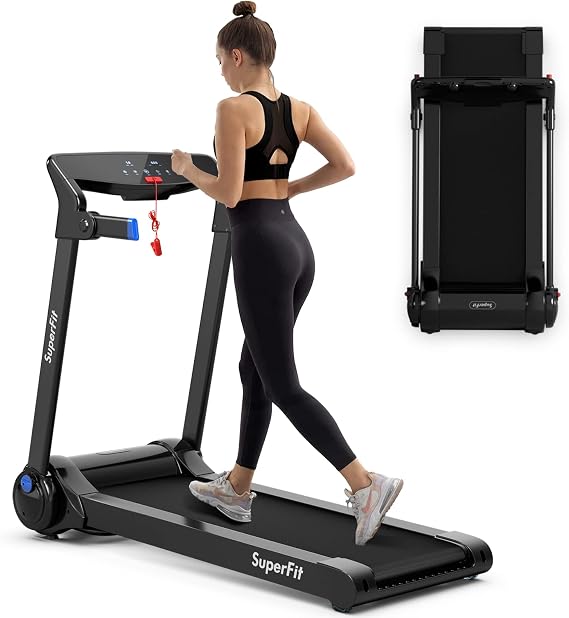 3.0HP Motorized Folding Treadmill, Portable Treadmills with HD Digital Display, Bluetooth Speaker & APP Control, Small Running Machine for Home Office, Installation-Free, Blue