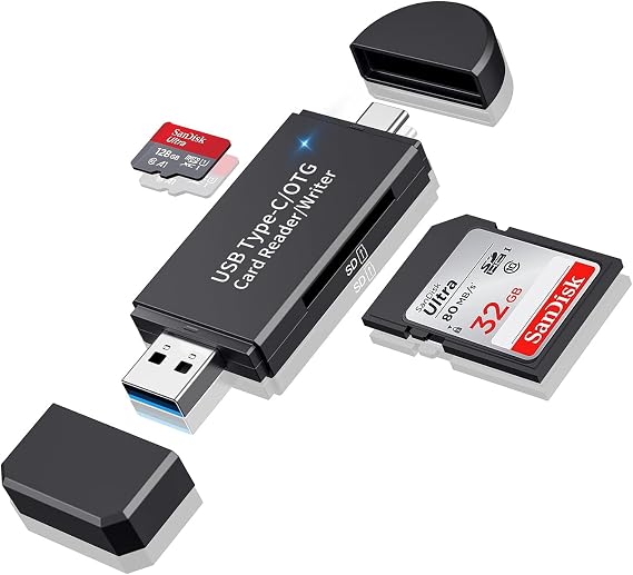 SD Card Reader USB 3.0 & USB C, Micro SD Card Reader Adapter for SD/Micro SD/SDHC/MMC, High Speed Memory Card Reader Compatible with MacBook Pro/Air, Chromebook, Android Galaxy, Windows,Plug and Play