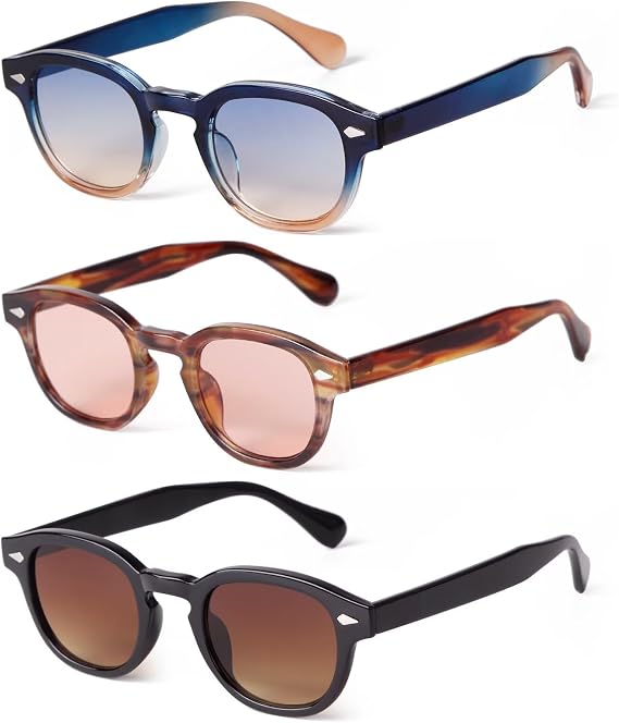 Retro Small Round Sunglasses for Small Faces Women Men 3 Pack,90s Sunglasses Vintage Small Circle Tinted Sun Glasses