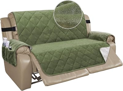 Turquoize Velvet Recliner Couch Cover for 2 Cushion Loveseat - Slip Resistant Protector With Straps, Seat Width Up to 54 54, Loden
