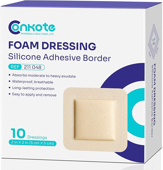Silicone Foam Dressings 2'' X 2'', Large Bandages for Wound Care, 10 Pack