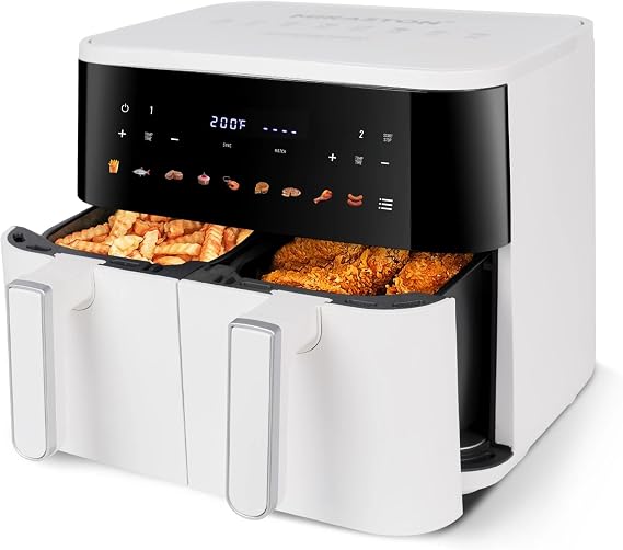 Upgraded Large 10QT Dual Air Fryer, Digital Touchscreen, Smart Sync Cook & Finish Function to Air Frying, Reheat, Bake, Double Baskets for Fresh Meals, Snack for Family and Children