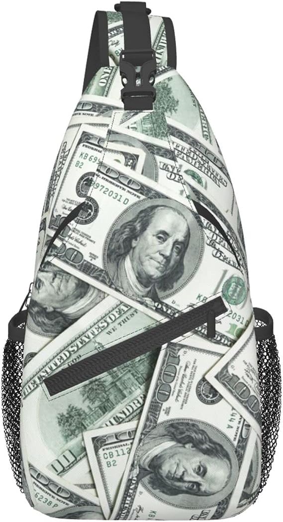 Funny American Dollar Money Sling Bag Crossbody Backpack for Men Women Heap Of One Hundred Dollar Bills Money Background Chest Bag Casual Shoulder Backpack Travel Hiking Daypack Outdoors