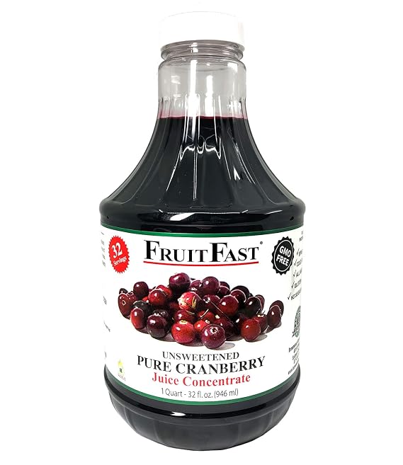 FruitFast Cranberry Juice Concentrate - (32 FL OZ) Unsweetened, 50 Brix Pure Concentrated Extract - 100% Cranberry, No Additives or Fillers