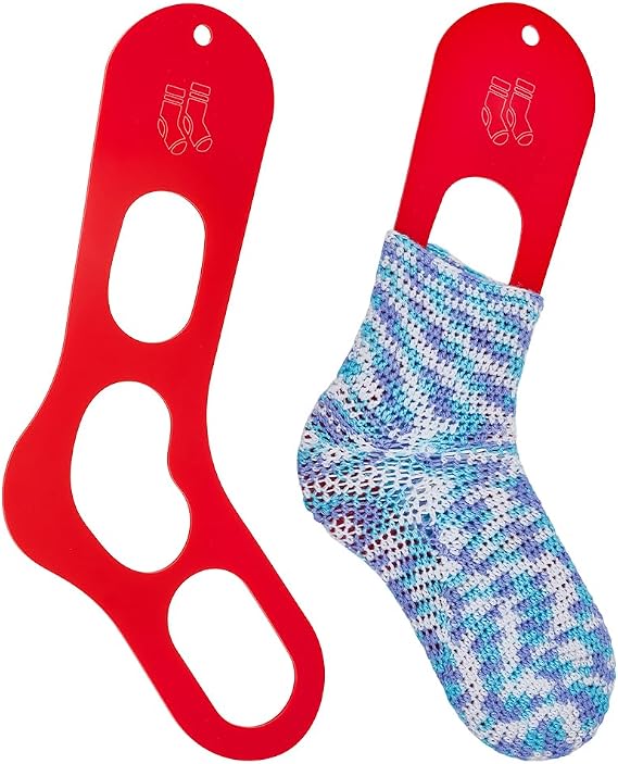 BENECREAT 2Pcs Pack Acrylic Sock Blockers for DIY Crochet Socks, Red Knitting Sock Ruler Stocking Blockers for Beginners, Socking Stretchers for Handmade Sock Crafting, 3mm Thick
