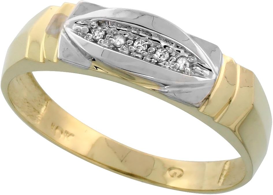 10k Yellow Gold Mens Diamond Wedding Band Ring for Men 0.03 cttw Brilliant Cut 6mm wide Size 8.5