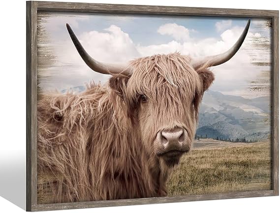 Color Play Farmhouse Highland Cow Wall Art, 36x24 inch
