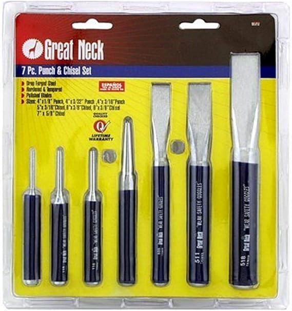 GreatNeck 907EV 7 Piece Cold Chisel and Punch Set, Punch Set Automotive, Mechanic Chisel Set, Punch and Chisel Set Heavy Duty