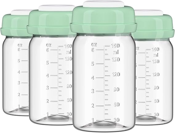 4pcs Breast Milk Storage Bottles 6oz/180ml Compatible with Spectra S1 S2 9 Plus,Motif Luna/Ameda MYA/Bellababy Pumps, Wide-Neck Collection Bottle Container for Fridge, Pumping Bottles, PP Material