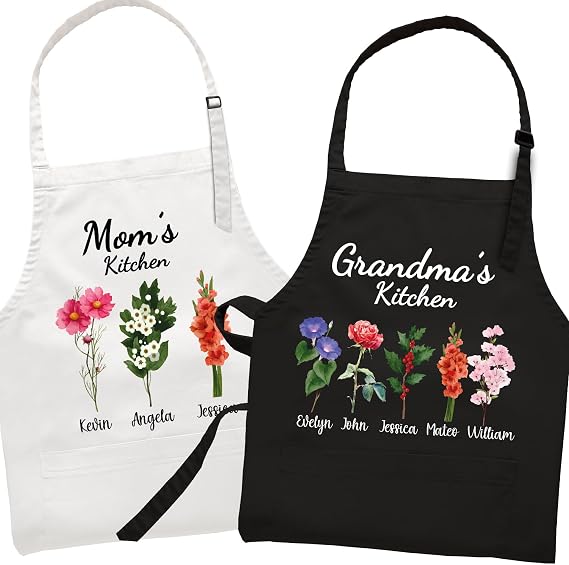7th Hill Personalized Apron for Women, Custom Mom Gifts, Grandma Gifts, Mothers Day Gifts for Women, Birthday Gifts For Mama, Birth Mont Flower Nana's Garden Gifts for Gigi, Mommy, Mimi