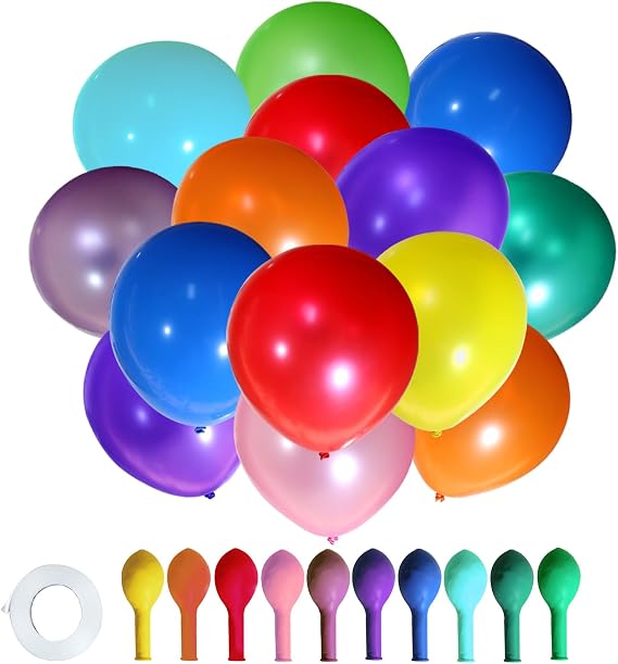 Rainbow Balloons 60 Pack - 12 Inch Latex Balloons with Ribbons for Birthday, Wedding & Graduation Decor | 10 Vibrant Colors| Colorful Balloon & Party Decorations