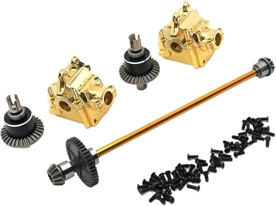 Center Differential Upgrade Metal Center Drive Shaft Assembly Gearbox Differential Kit for Wltoys 144010 144001 144002 Parts(Yellow)
