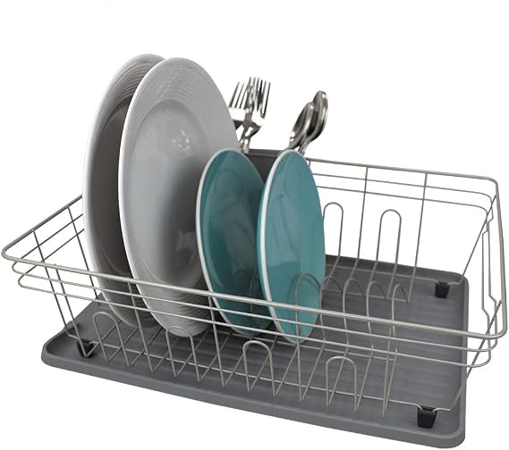 Home Basics Contempo 3 Piece Dish Rack (1, Grey), Gray