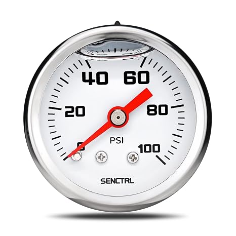 SENCTRL 0-100 Psi Fuel Pressure Gauge, 1/8" NPT Back Mount