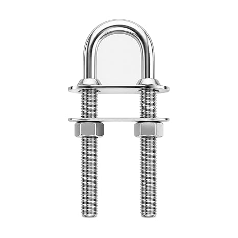 Boat U Bolt Stern Bow Eye Tie Down, Marine Stainless Steel with Hex Nuts and Washers, 4-1/2 in Overall Length, 3/8 in Stock, 3 in Thread Length (1 PCS)