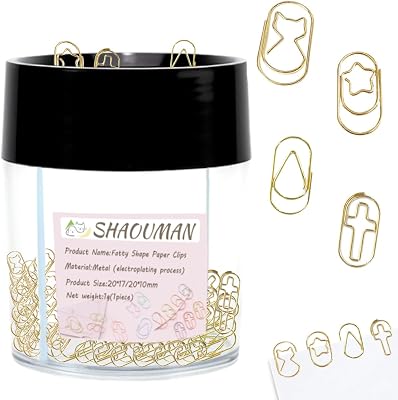 Fatty Shape Paper Clips Anti-Rust Non-Slip Design, Multi-Color Set with Magnetic Paper Clips Holder for Office School Gold, Medium