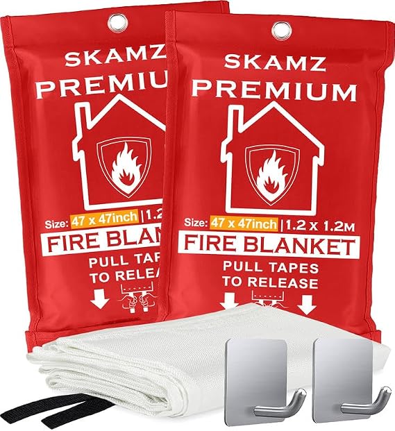Fire Blankets Emergency for Homes (2 Pack with 2 Hooks)
