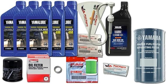 YAMAHA 2006+ F150 F175 Outboard Oil Change Kit 10W-30 4M In-Line Fuel Filter Boat Mount Fuel Water Separator Full Size Gear Lube Lower Unit Gaskets Gearcase Maintenance Kit