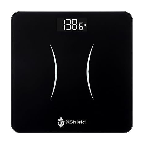 XShield Digital Bathroom Scale | High Precision Body Weight Scale with 180kg/400lb Capacity | Backlit LCD Display, Tempered Glass, Auto Calibration & Anti-Slip Feet | 2×AAA Batteries Included