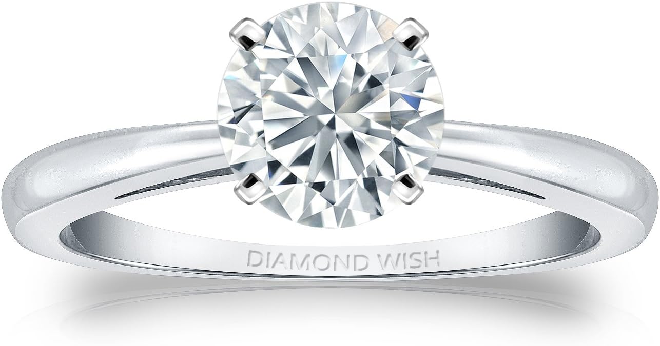 Diamond Wish 1/3 Carat Round Diamond Solitaire Engagement Ring in 14k Gold (H-I, I1-I2, cttw) 4-Prong Set Size 4 to 9